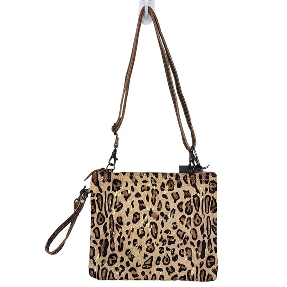 MYRA BAG Freckled Leather Leopard Print Hair-On Crossbody Wristlet Bag NWT - Picture 1 of 11